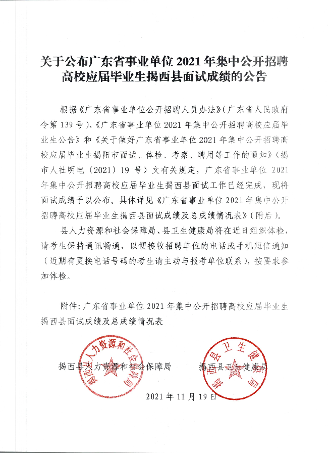 關于公布廣東省事業單位2021年集中公開招聘高校應屆畢業生揭西縣面試成績的公告.jpg